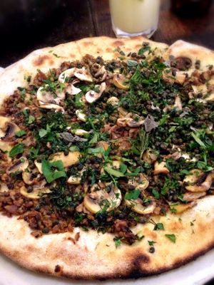 Mushroom & Caper Vegan Pizza at Castle Farm Cafe in Bath