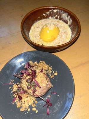 Mango sorbet and mango lassi and a chocolate mousse  at Castle Farm Cafe in Bath