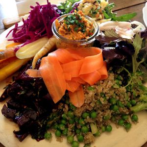 Amazing sharing salads  at Castle Farm Cafe in Bath