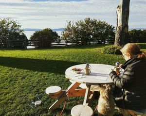 the view from one of the neato round picnic tables at La Bette a Cath in Notre Dame Du Portage