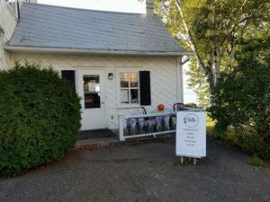 The front of this delightful little cafe at La Bette a Cath in Notre Dame Du Portage