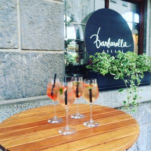 Strawberry spritz at Barbarella Arkade in Ljubljana