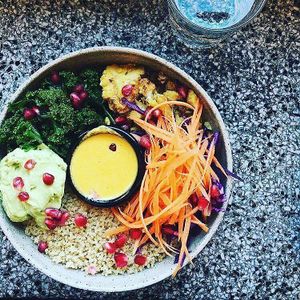 Quinoa Bowl, Avocado, Carrot Dressing at Barbarella Arkade in Ljubljana