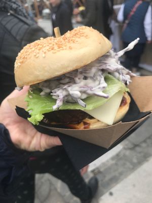 Vegan BBQ cheeze burger at Barbarella Arkade in Ljubljana