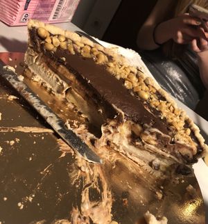 Chocolate-peanut-banana cake. at Barbarella Arkade in Ljubljana