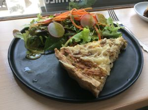 The excellent creamy vegan quiche at Barbarella Arkade in Ljubljana