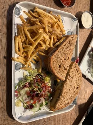 Tempeh sandwich and chips  at The Angel Microbrewery in Nottingham