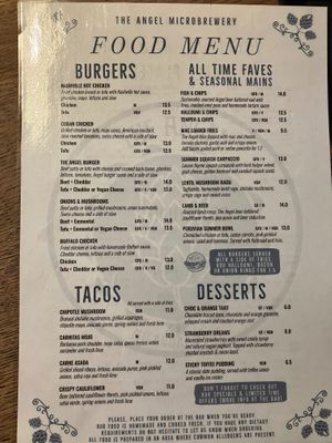 Menu at The Angel Microbrewery in Nottingham