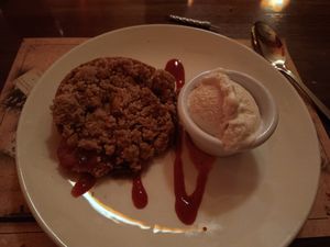 Raspberry and apple crumble with vegan ice cream #Veganuary at Robinson's Bistro in Belfast