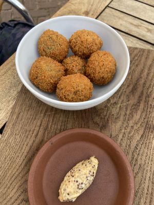 Oesterzwam bitterballen: tasty! at Mediamatic ETEN in Amsterdam