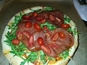 Vegan parma ham, tomato and rocket pizza at Pizzare in Berlin