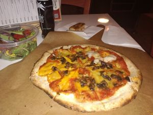 Vegan pizza Quatro Formaggio with four different kinds of cheeses. at Pizzare in Berlin