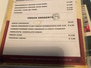 Vegan card at Pizzare in Berlin