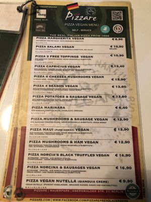 Vegan Card at Pizzare in Berlin