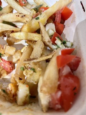 Shawarma fries (not much chicken)  at The Corner Beet in Denver