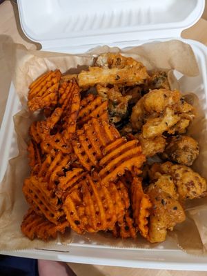 Fries and wings at Vital Root in Denver