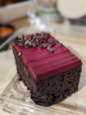 Beet brownie with cacao nibs at Vital Root in Denver