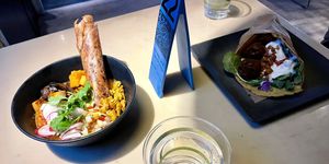 Samosa bowl + falafel wrap. Sooo delicious we got another wrap!!  at Vital Root in Denver