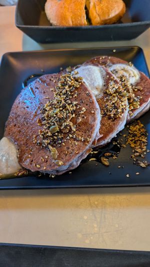Ube mochi pancakes at Vital Root in Denver