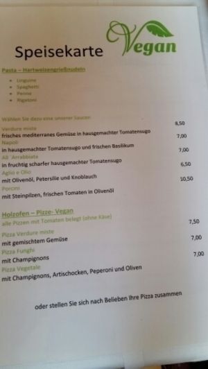 vegan menu page 1 at Castello in Ingolstadt