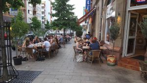 Summer in Landau. The Burger House offers generous outside seating. at Cowboy Burger Restaurant in Landau