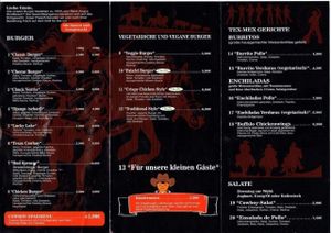 Menu part 2 at Cowboy Burger Restaurant in Landau