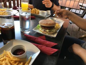 Traditional vegan burger with fries  at Cowboy Burger Restaurant in Landau