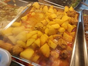 Curry potatoes with mock meat at Fang Lin Vegetarian in West Singapore