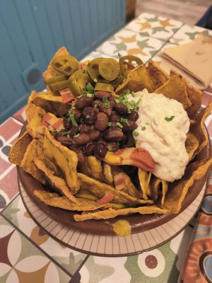Loaded nachos at Distrito Vegano in Madrid