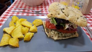 Greek burger at Distrito Vegano in Madrid