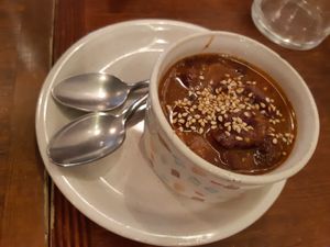 Free tapa / red beans stew at La Encomienda in Madrid