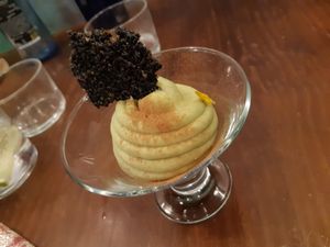 Dessert / avocado icecream at La Encomienda in Madrid