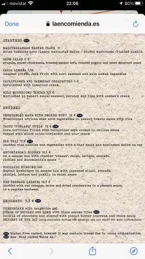 Menu at La Encomienda in Madrid