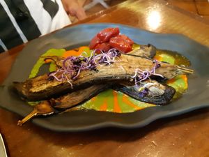 Main / Roasted aubergine with mojo verde at La Encomienda in Madrid