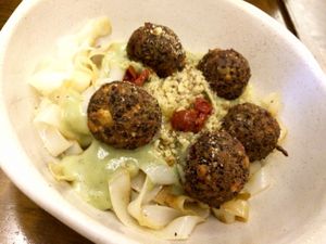 quinoa balls served with pasta at La Encomienda in Madrid