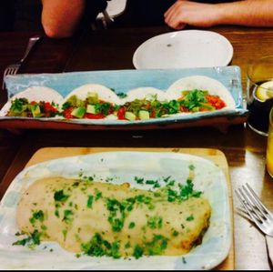 súper canelón and tacos al pastor. delicious !!!! at La Encomienda in Madrid