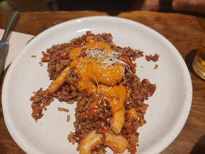 Menu of the day / Main / Red rice with shrimps at La Encomienda in Madrid