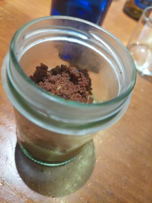 Menu of the day / dessert / custard with sponge cake at La Encomienda in Madrid