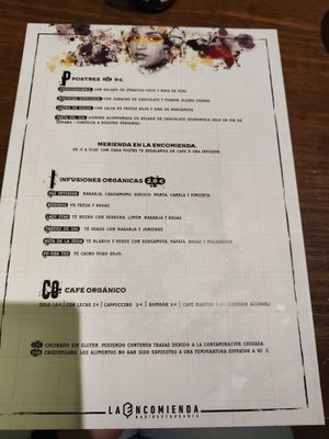 Carta de postres at La Encomienda in Madrid