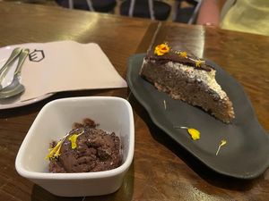 chocolate cake with Ice cream at La Encomienda in Madrid
