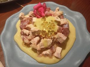 Tofu and "tuna" tartar at La Encomienda in Madrid