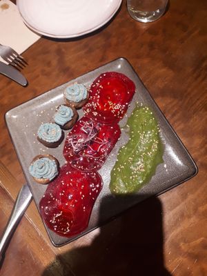 beetroot ravioli (meh) at La Encomienda in Madrid