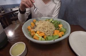 Quinoa 'main' dish.  Very poorly done, with almost no care taken in preparation.  Easily the most unpleasant vegan restaurant we visited in Madrid during our one week trip. at La Encomienda in Madrid