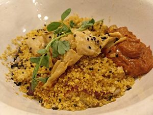 Menu of the day / Cous cous with Heura mock meat  at La Encomienda in Madrid