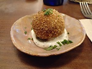 Menu of the day / Appetiser / Quinoa arancini at La Encomienda in Madrid