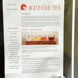 drinks menu at Waterloo Tea in Cardiff