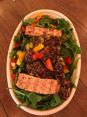 Tempeh and quinoa salad at Manna Life Food in Miami