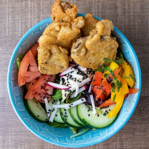 Chikn-no-chikn made with oyster mushrooms at Manna Life Food in Miami