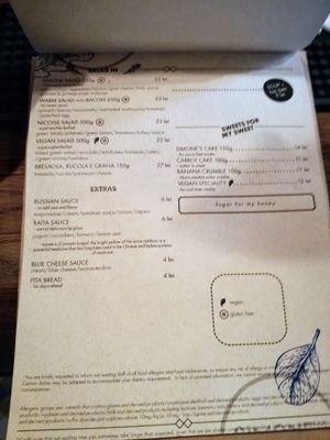 Menu at Manna Manna in Brasov