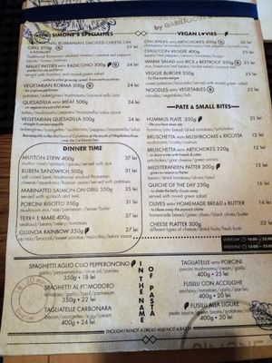 Menu at Manna Manna in Brasov